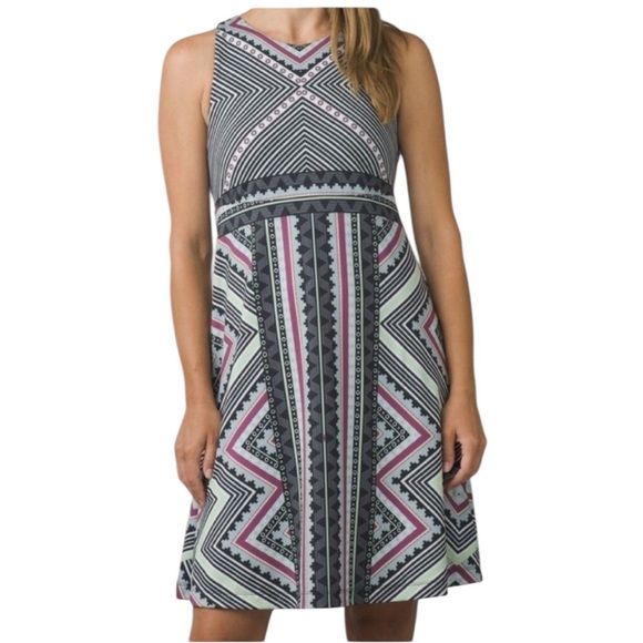 Prana Ariel geometric print athleisure sleeveless dress with built in bra XL - Picture 1 of 9